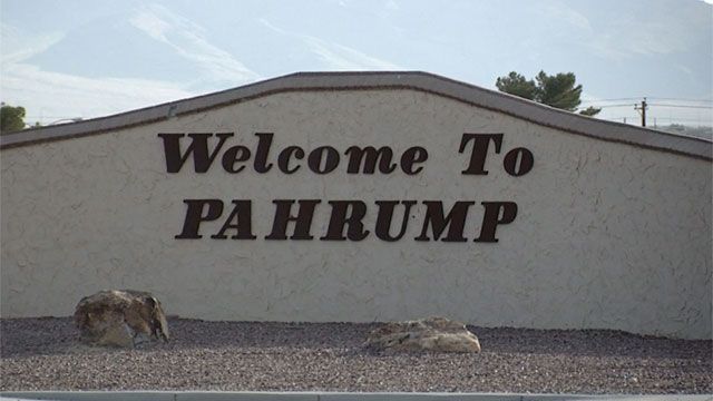 A sign welcoming people to the Nevada town of Pahrump appears in this image from June 9, 2016. (Source: FOX5)