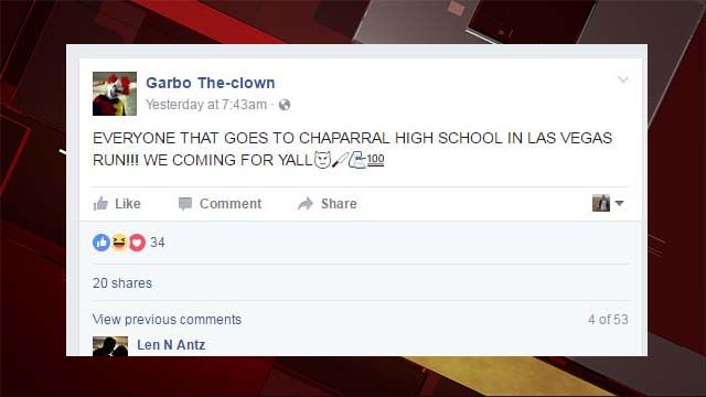 A Facebook message posted by "Garbo The-clown."  (Source: FOX5)