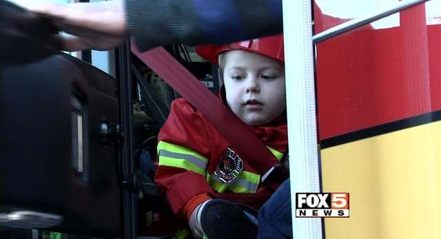Three-year-old Levi Nardolillo in a Las Vegas Fire and Rescue truck on ...