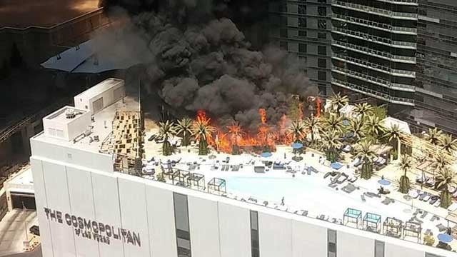 Massive Flames And Smoke Are Seen Billowing From The Pool Floor Of The Cosmopolitan Hotel-Casino On July 25, 2015. (Source: Courtney Cyr)
