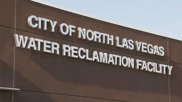 The sign at the North Las Vegas water reclamation facility is seen in this Aug. 19, 2015, picture. (Jason Westerhaus/FOX5)
